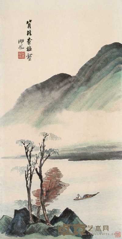吴湖帆 湖山泛棹 镜心 73×37cm